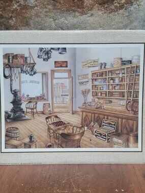 Vintage Unframed Country Store Interior Art Print Kay Lamb Shannon 1987